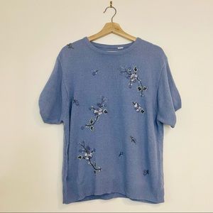 2/$30 Vintage | Cottagecore Blue Floral Embroidered Sweater Top